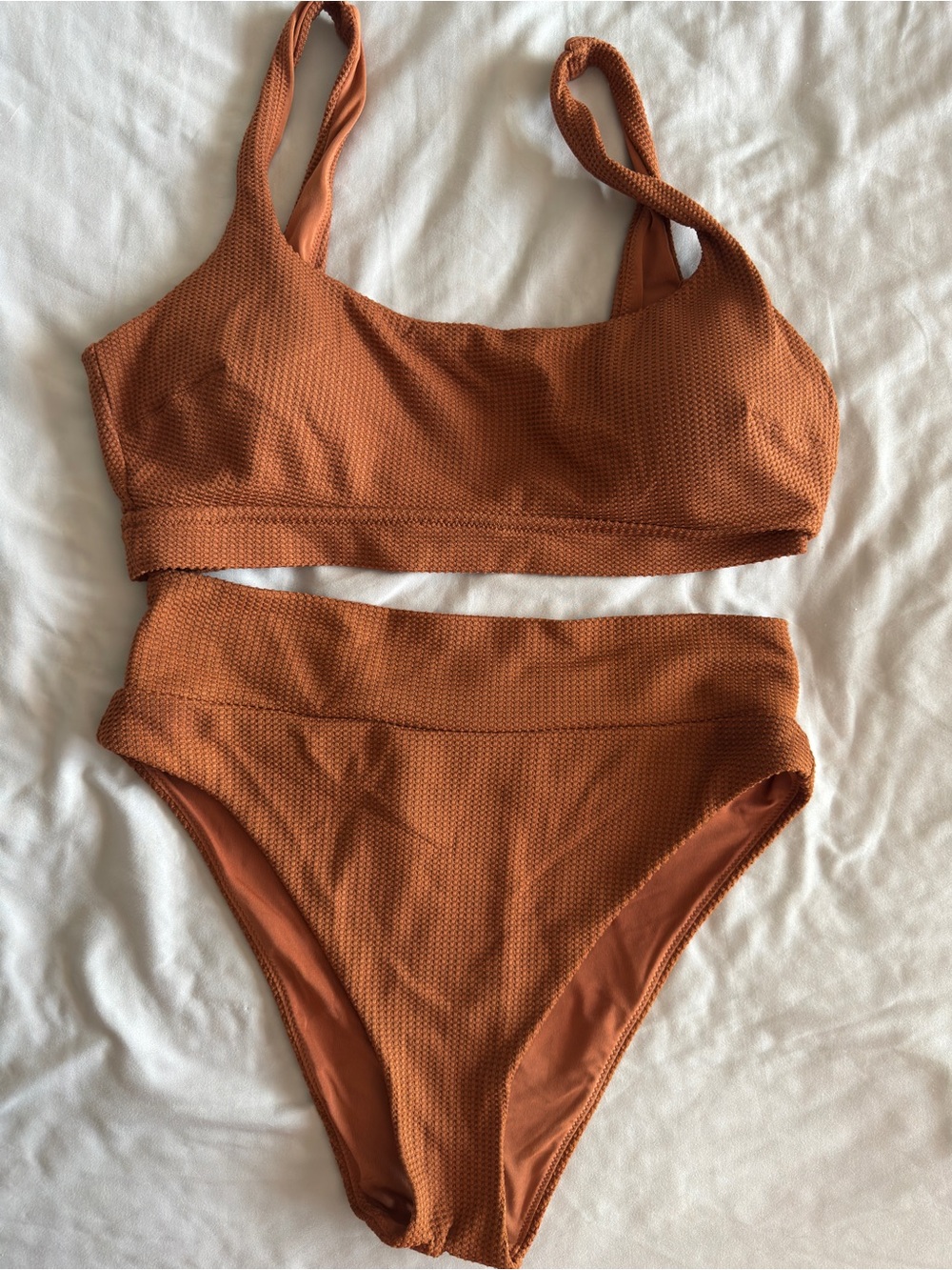 aerie Scoop Swim Top and High-Waist Bottoms in Burnt Orange